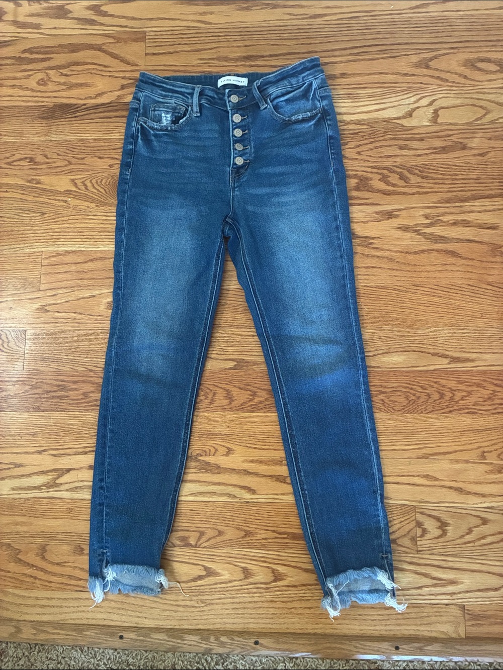 Flying Monkey Dark Blue High-Rise Button-Fly Cropped Jeans